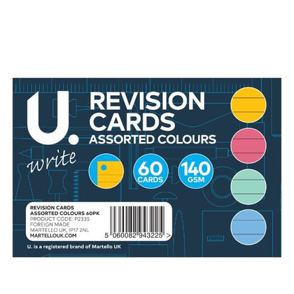 Pack of 60 Assorted Colours Revision Cards