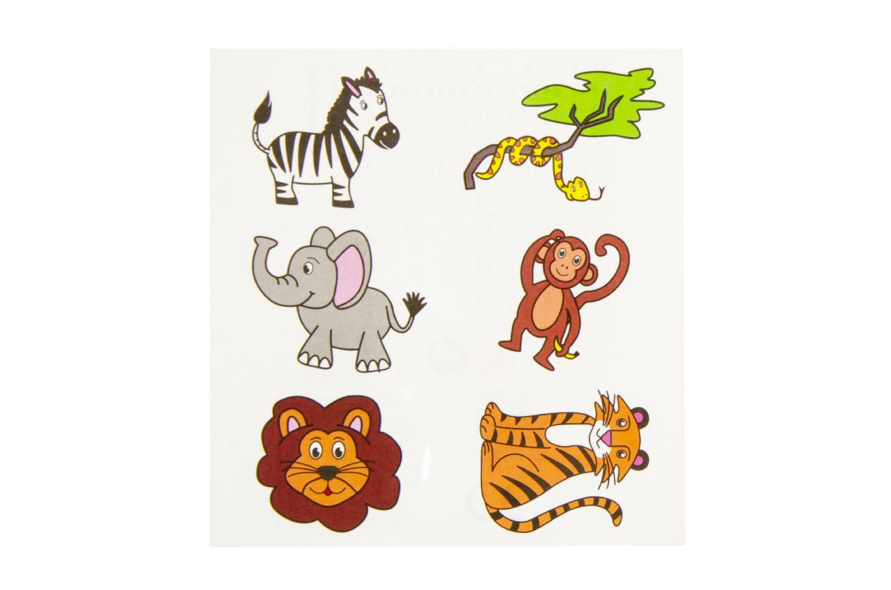 96 Pack of 6 Pieces Wild Animals Tattoos