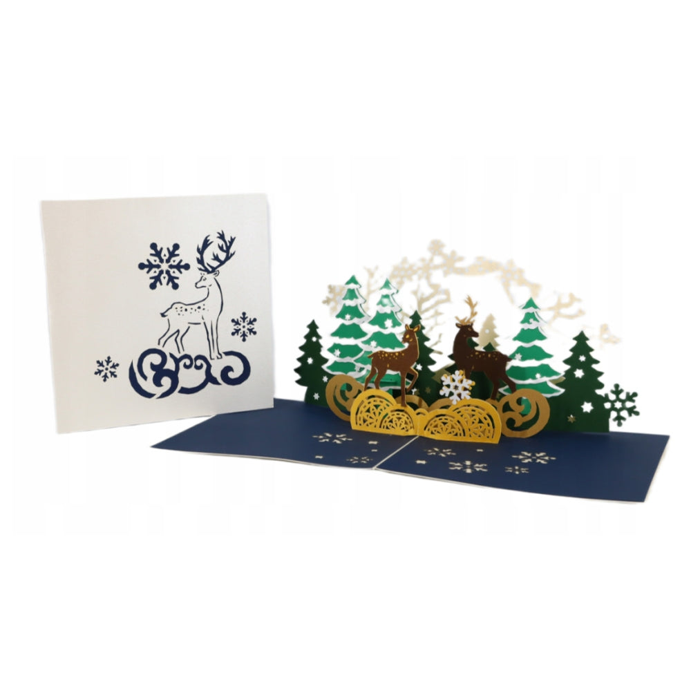 Snowy Reindeer Forest 3D Pop Up Christmas Card