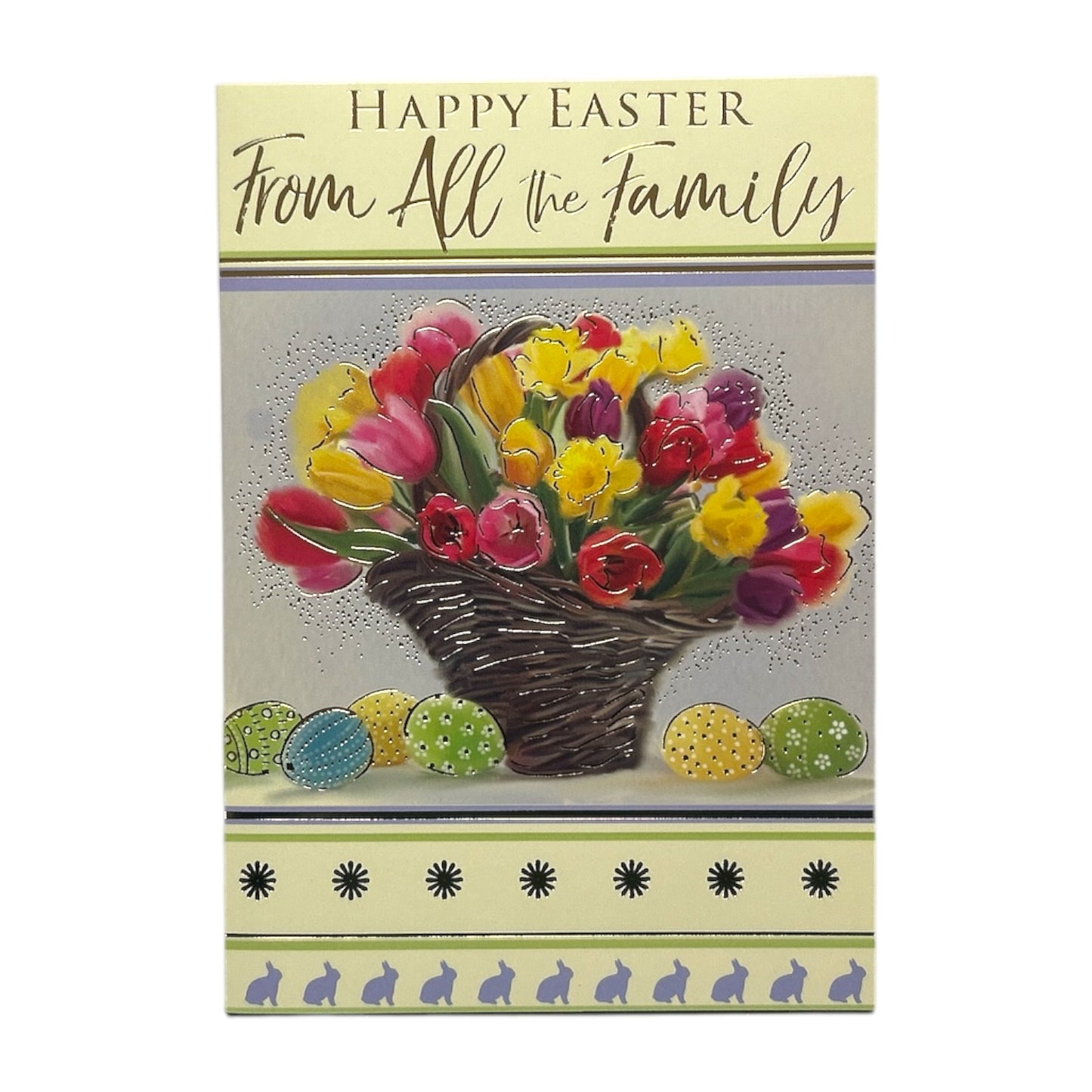 From All The Family Bucket of Flowers And Eggs Design Easter Card