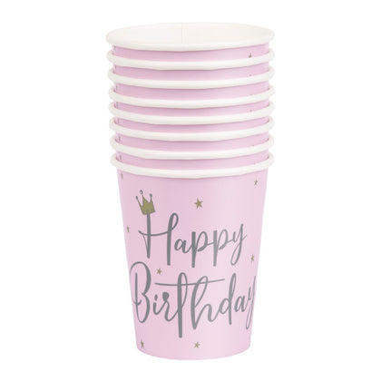 Pack of 8 Swan Pink Birthday 9oz Paper Cups
