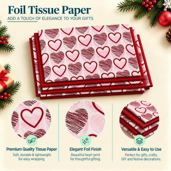 Pack of 8 Valentine Hearts Medley Luxury Red Foil Design & Plain Red 5 ...