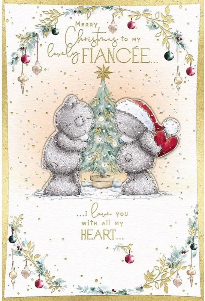 Bears At Tree Lovely Fiancée Handmade Christmas Card