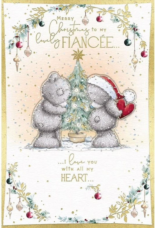 Bears At Tree Lovely Fiancée Handmade Christmas Card