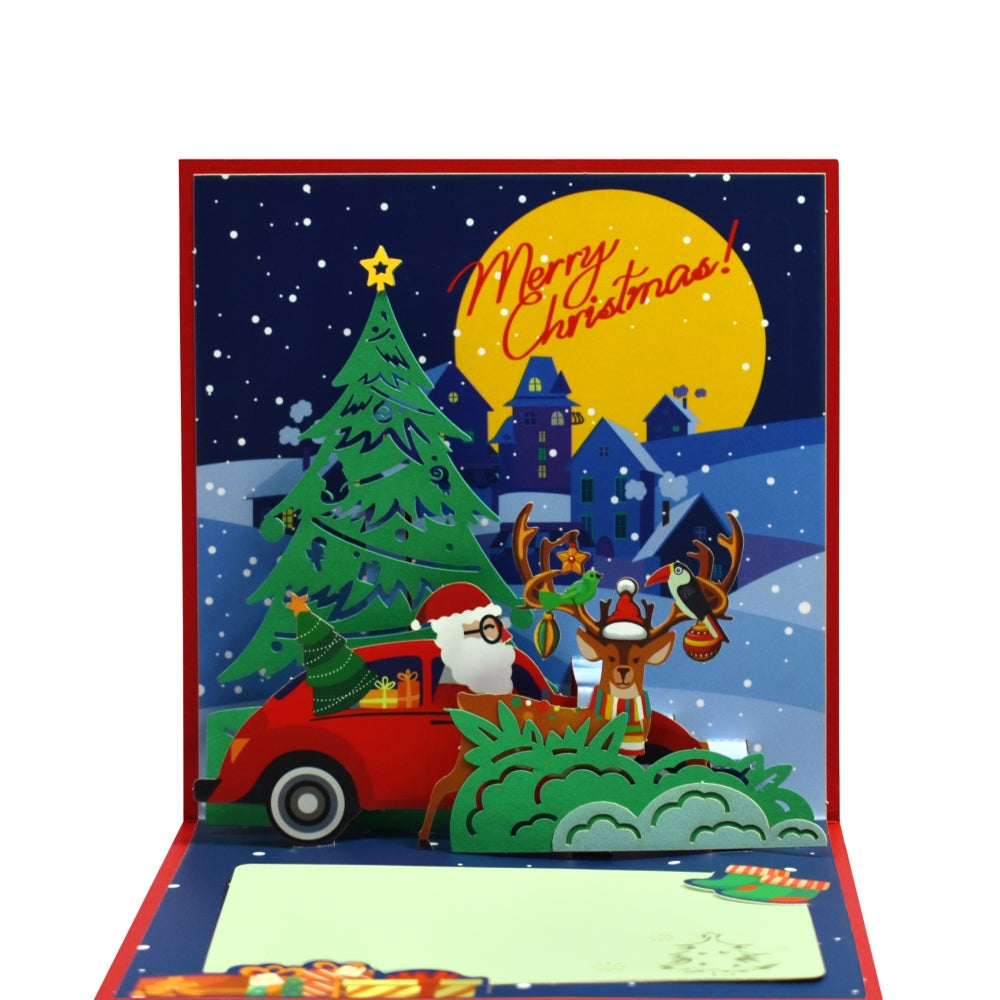 Santa Driving a Red Car Festive 3D Pop Up Christmas Card