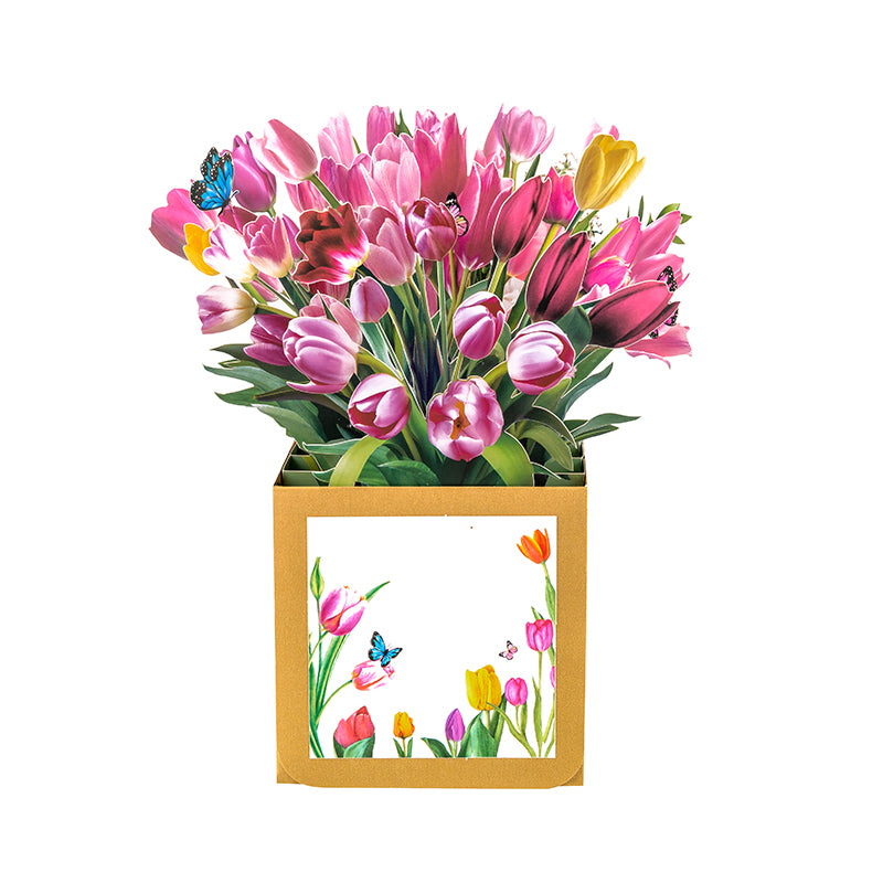 Tulip Beige 3D Pop Up Birthday Box Card - Spring Mother's Day Birthday Mum