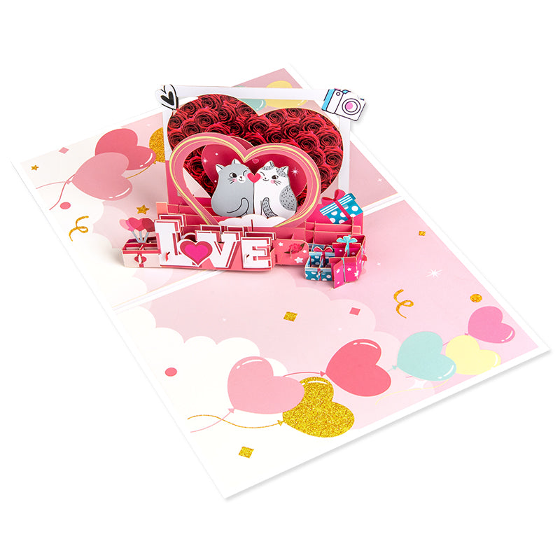 Romantic Cats in Heart Frame LOVE Design Pop Up Card