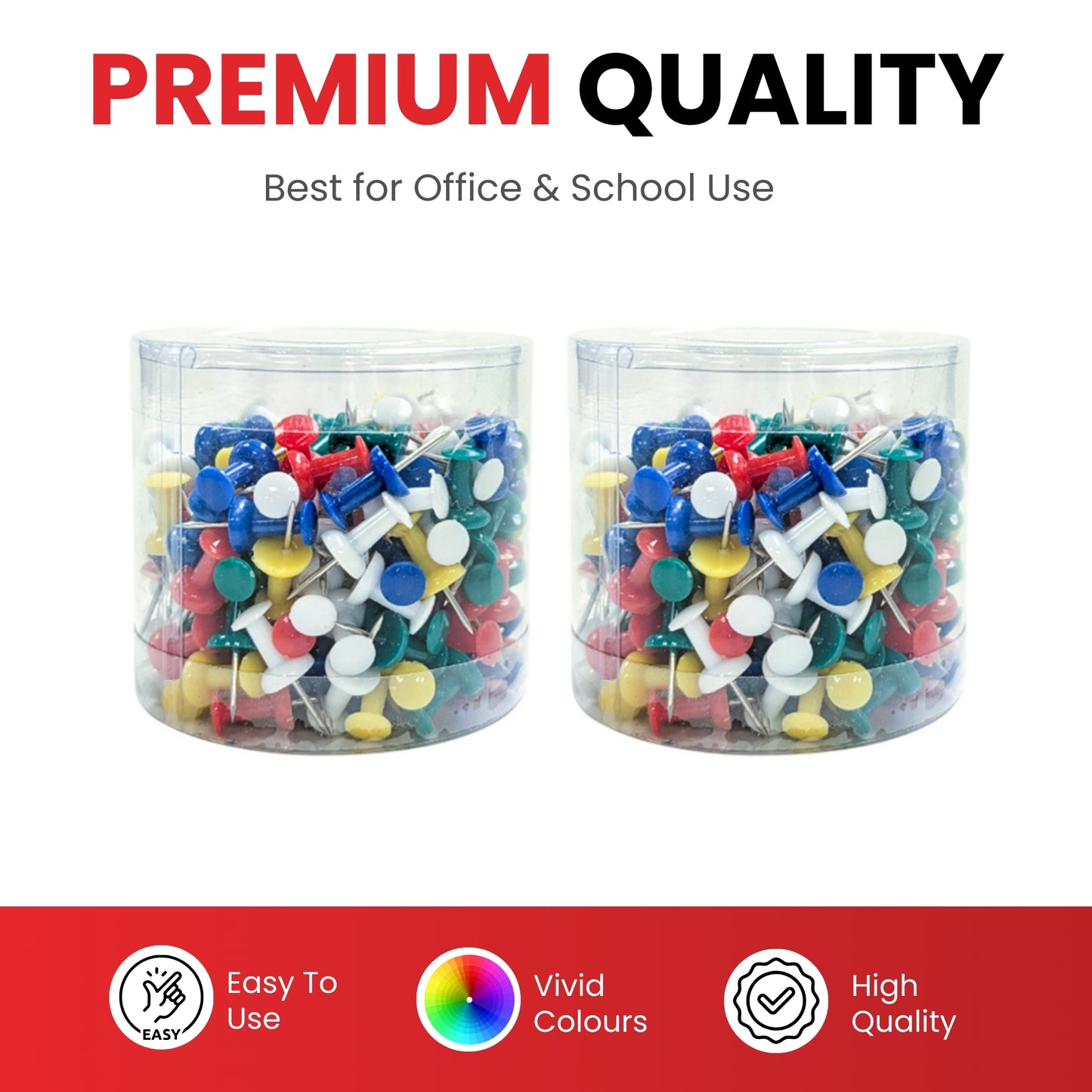 Pack of 600 Assorted Coloured Push Pins in Tub