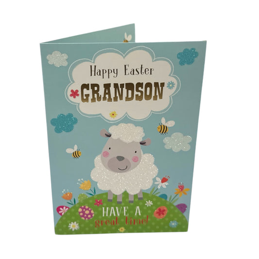 For Grandson Cute Lamb with Bees Design Easter Card