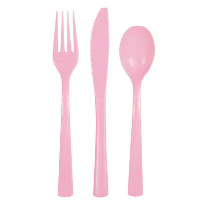 Pack of 18 Lovely Pink Solid Assorted Plastic Cutlery