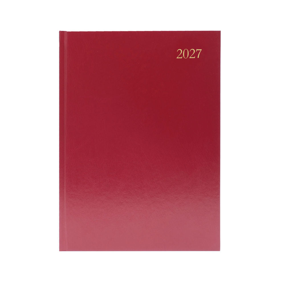 2027 A5 Day Per Page Burgundy Desk Diary KFA51BG27