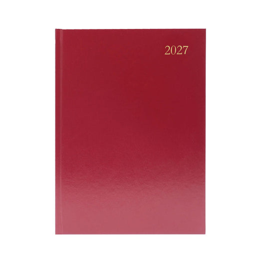 2027 A5 Day Per Page Burgundy Desk Diary KFA51BG27