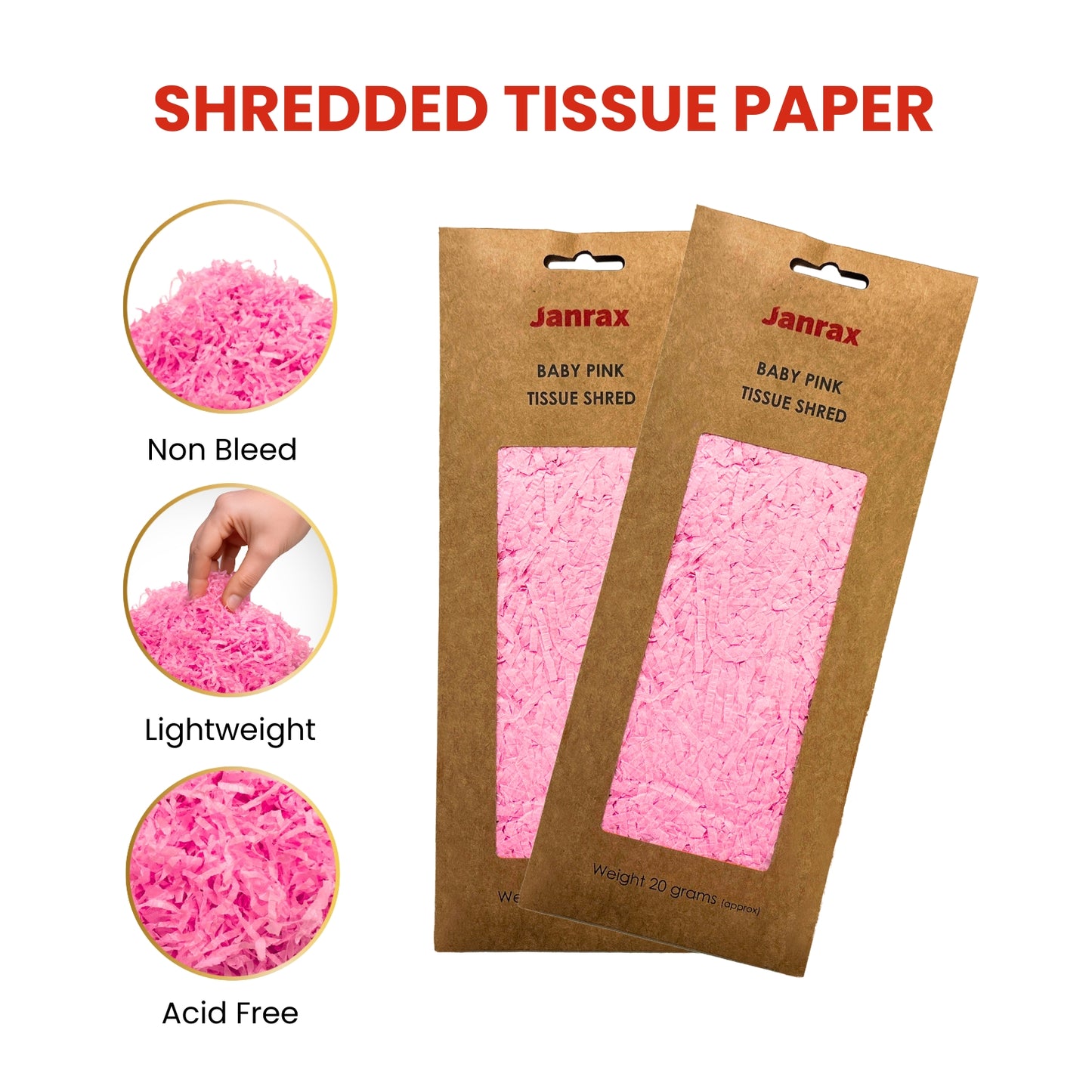 12 Packs of Baby Pink Tissue Shred 20g - Total 240g