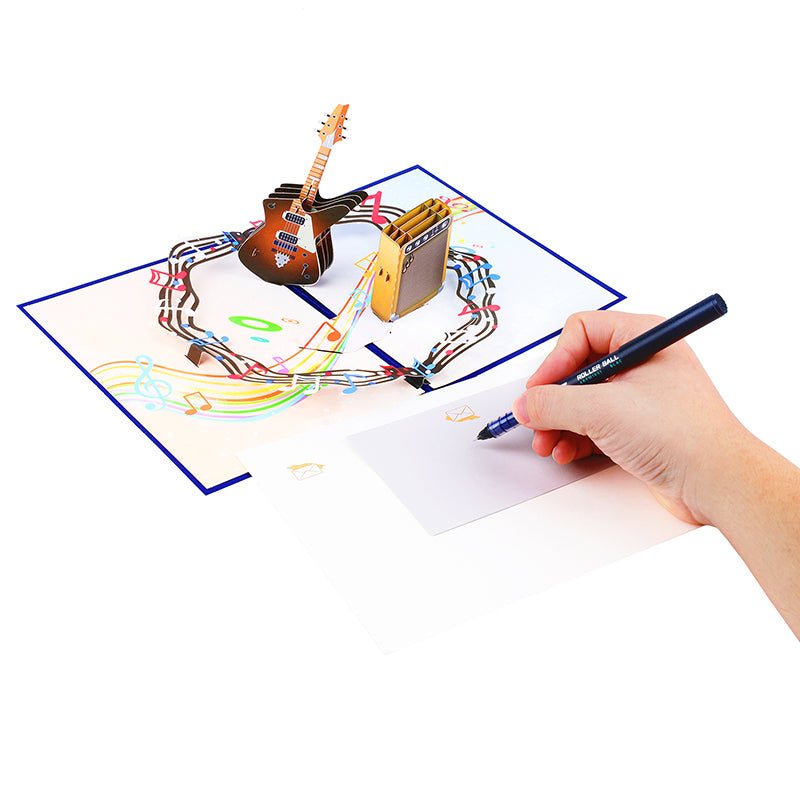 Rock & Roll Guitar with Musical Flow 3D Pop Up Greeting Card