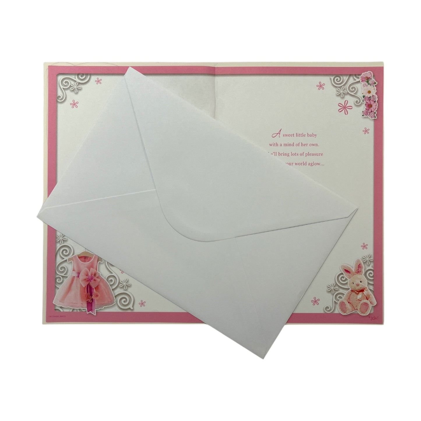 On The Birth Of Baby Girl Pink Dress And Teddy Design Opacity Congratulations Card
