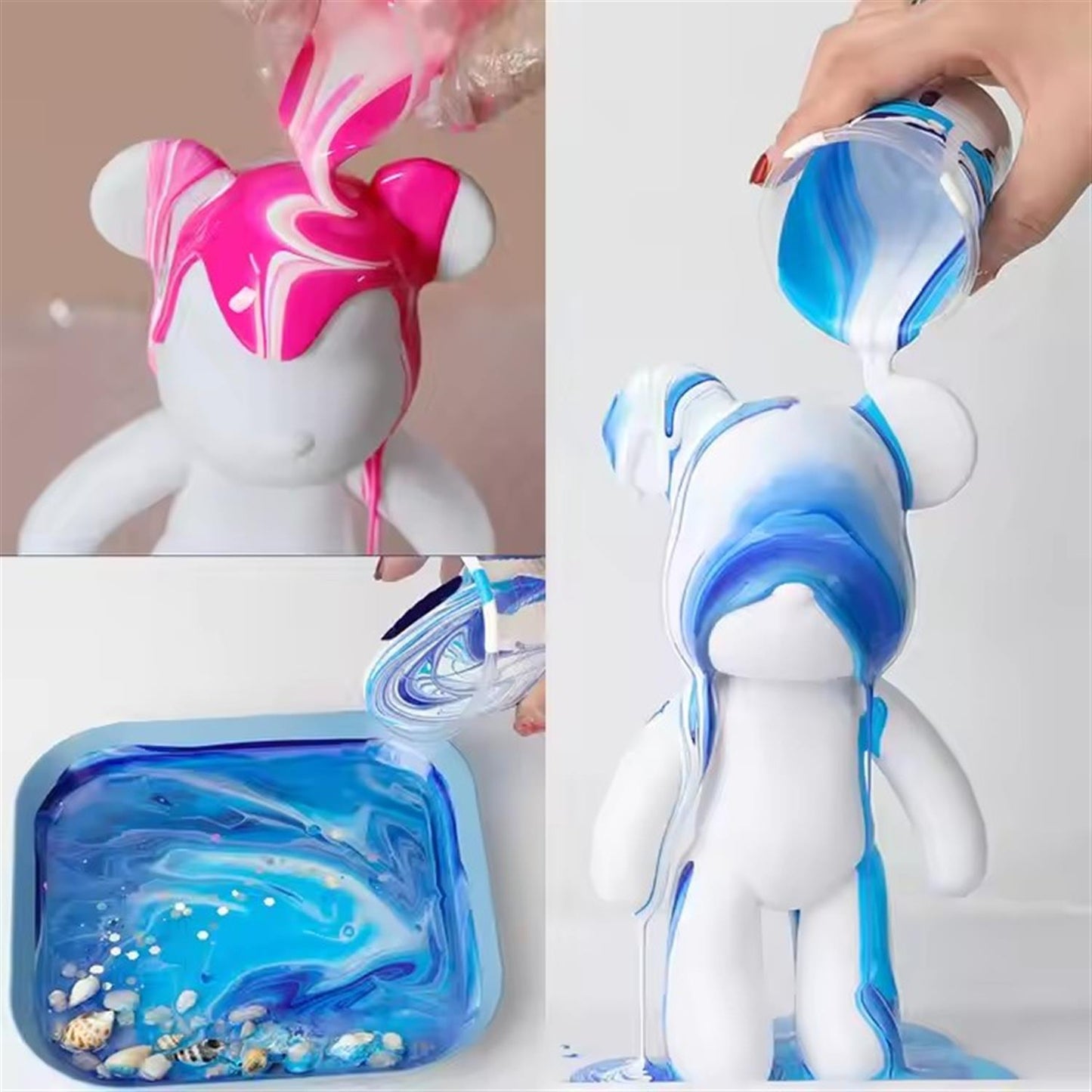 Pack of 4 Acrylic Pouring Paints 100ml - White, Light Pink, Rose Red, Bright Red