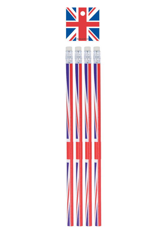 Pack of 4 Union Jack Pencils with Erasers