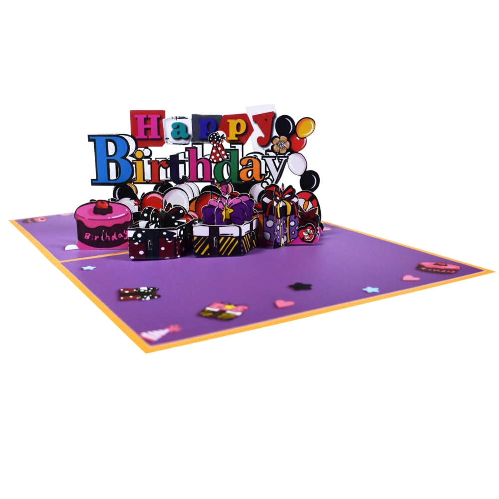 Balloons and Cake Design Purple Party 3D Pop Up Birthday Card