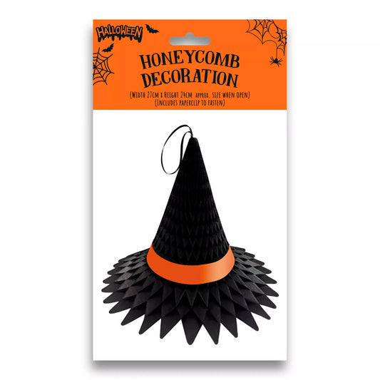 Pack of 12 Black Witches Hat Honeycomb Halloween Decorations