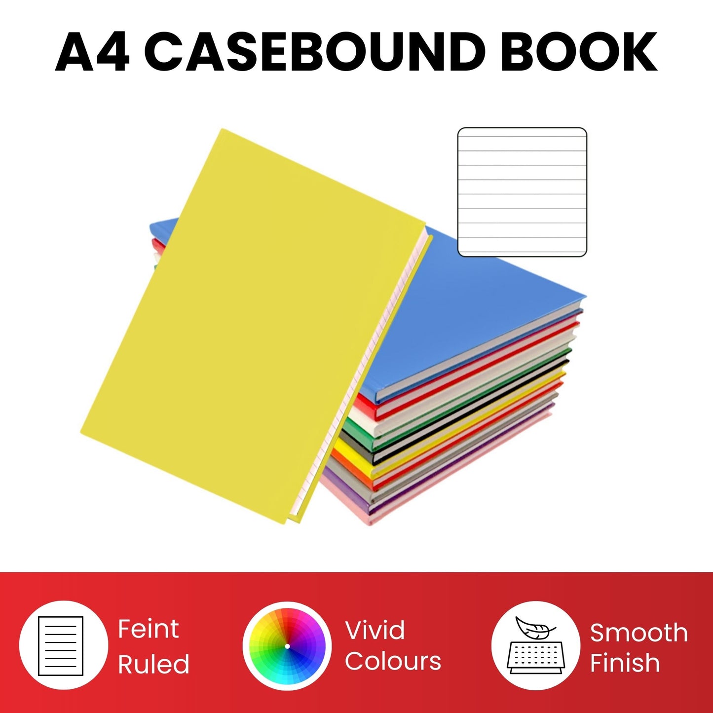 A4 160 Pages 8mm Ruled Charcoal Black Casebound Notebook