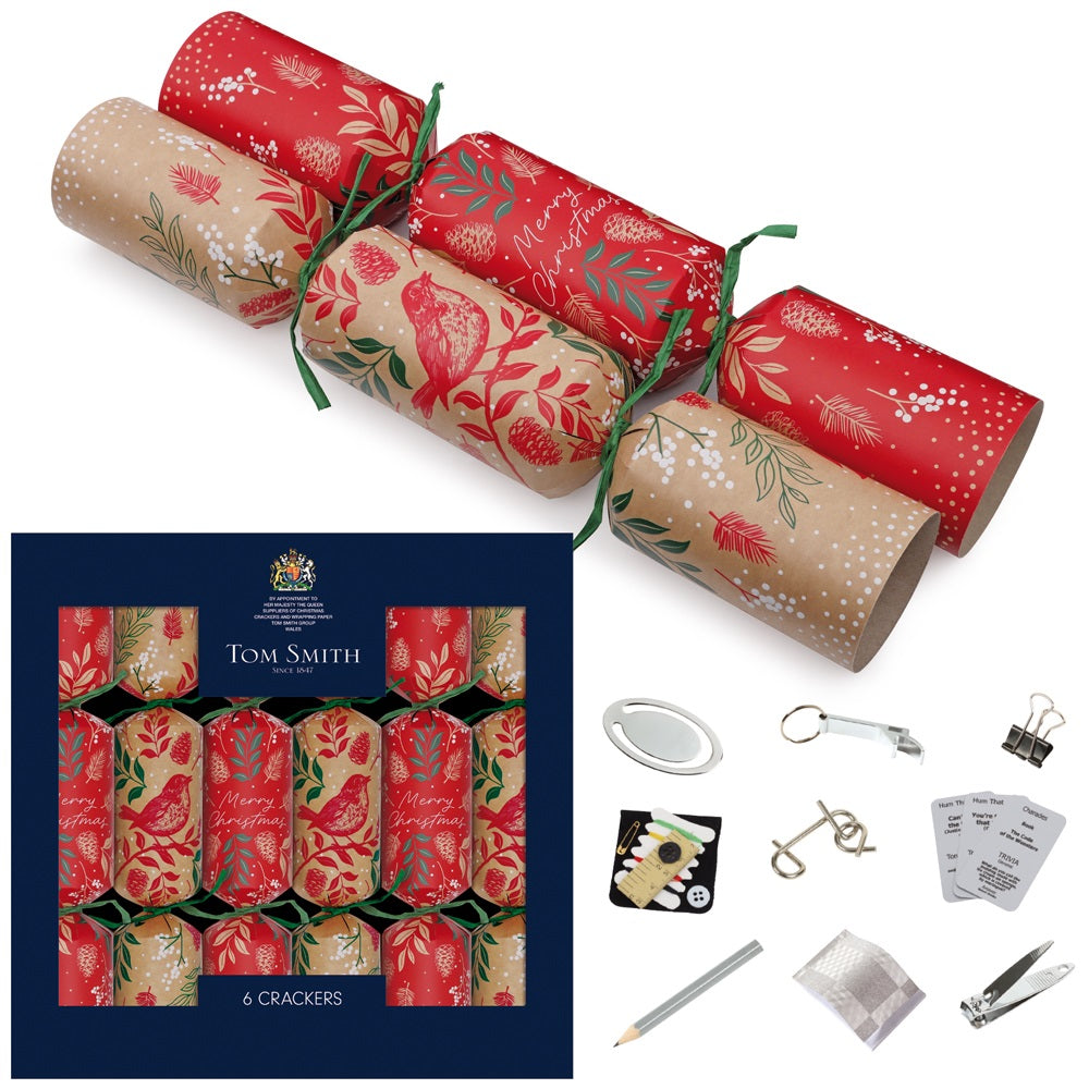 Pack of 6 14" Robin Premium Christmas Dinner Crackers