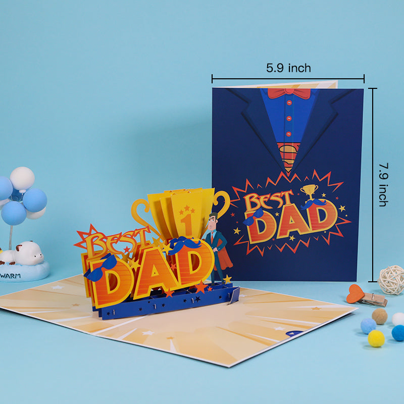 Best Dad Trophy 3D Pop Up Father's Day Card - Dad Birthday 