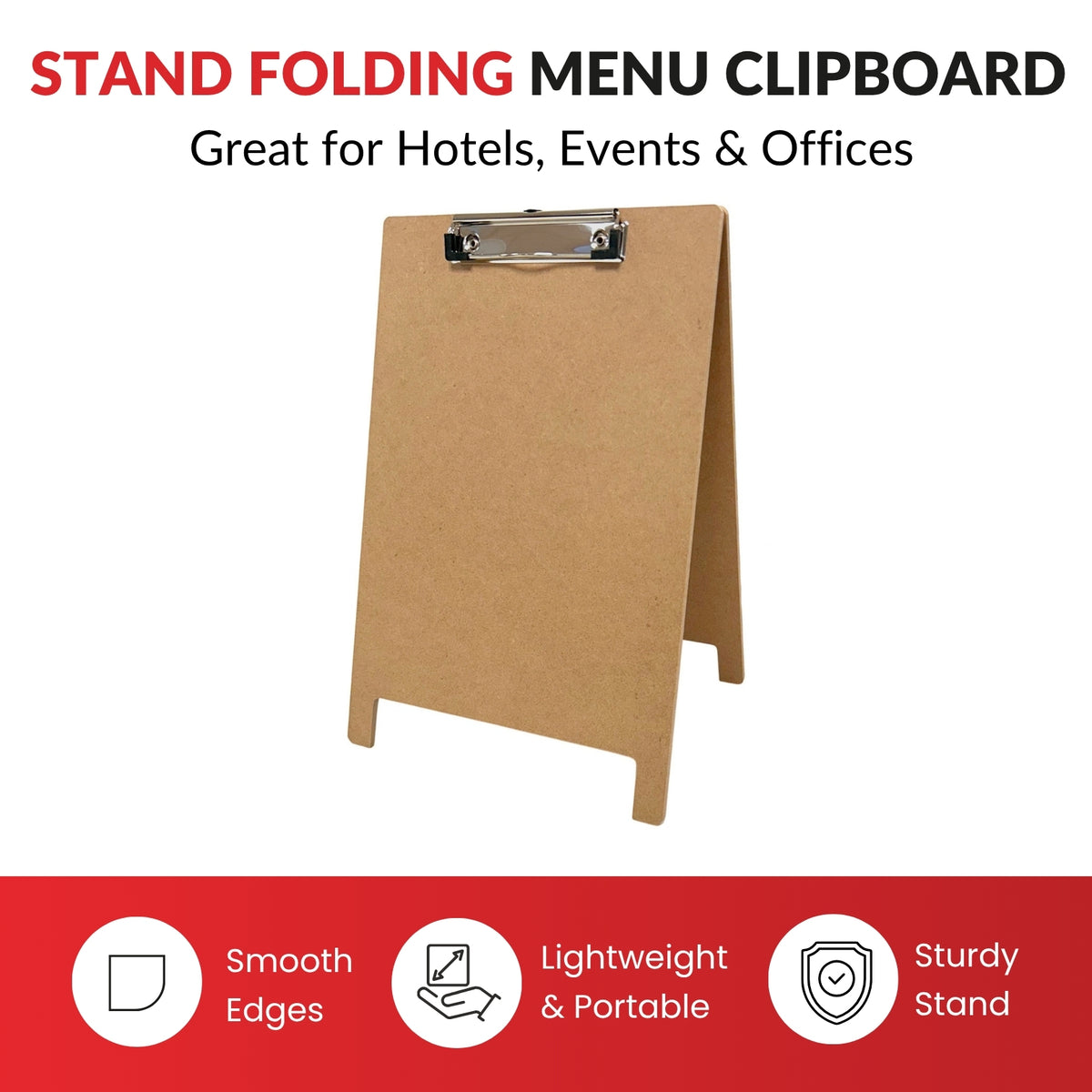 Pack of 24 A4 5mm Thick Wooden Stand Folding Menu Clipboards