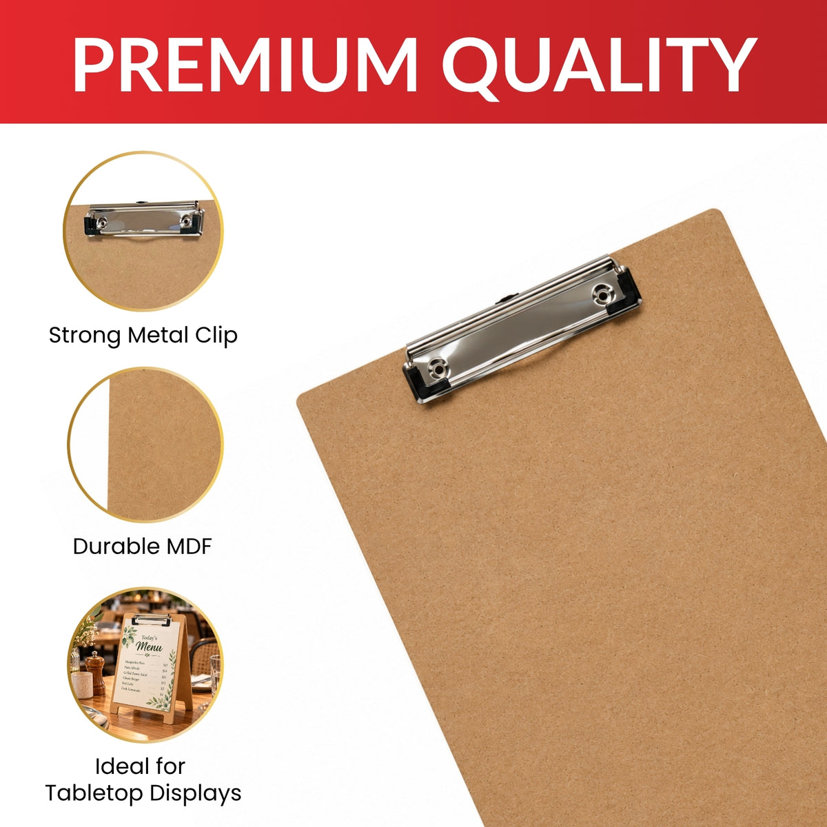 Pack of 24 A4 5mm Thick Wooden Stand Folding Menu Clipboards