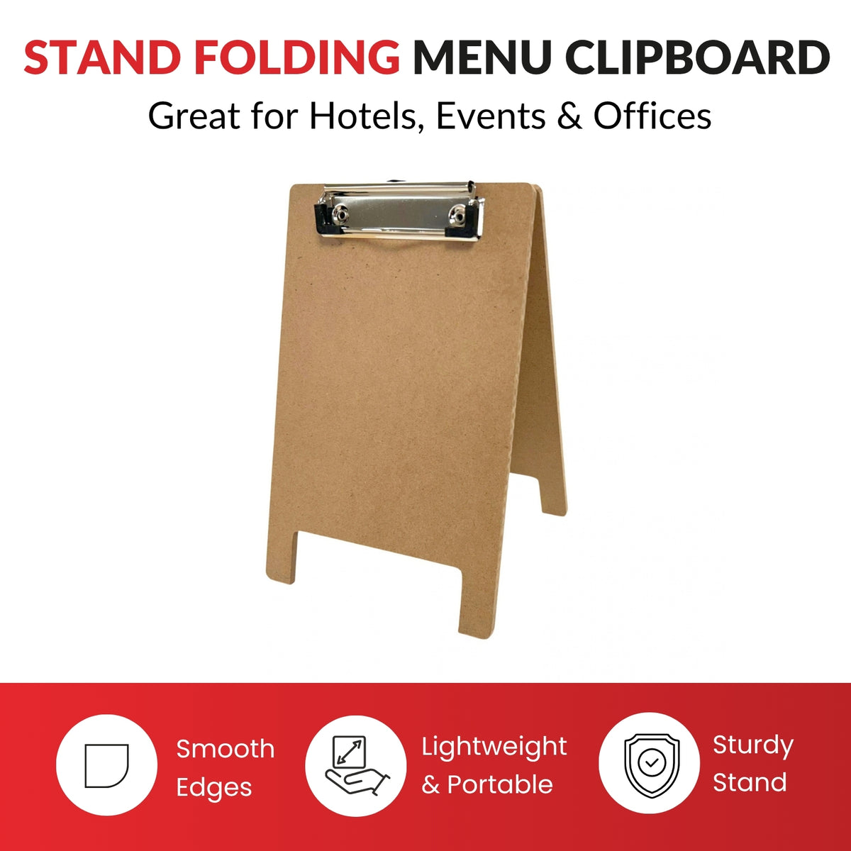 Pack of 12 A5 5mm Thick Wooden Stand Folding Menu Clipboards
