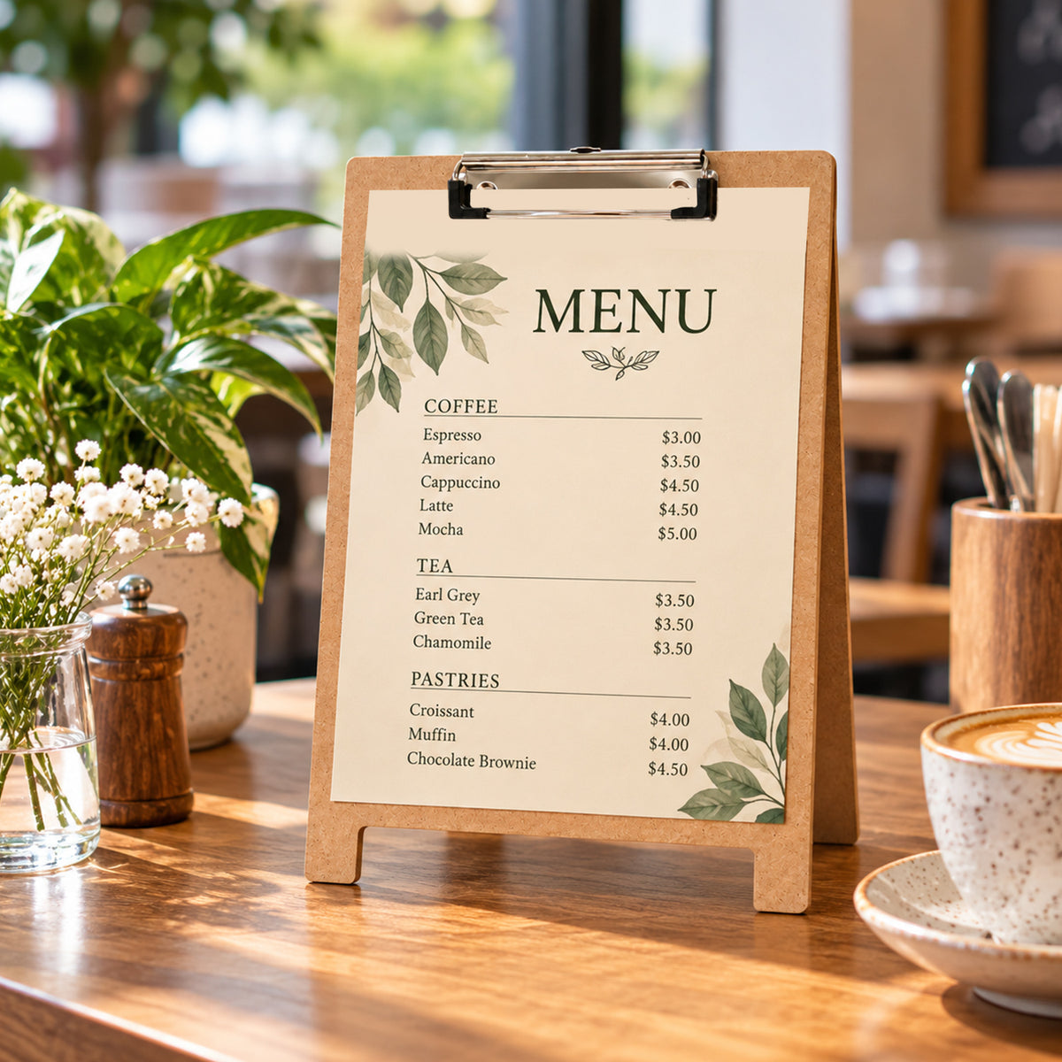 Pack of 24 A4 5mm Thick Wooden Stand Folding Menu Clipboards