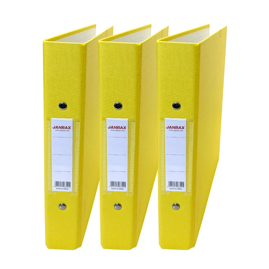 Pack of 3 A5 Yellow Paper Over Board Ring Binders by Janrax