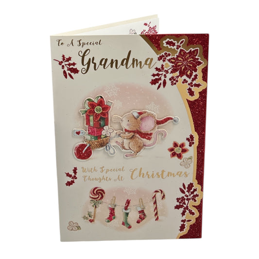 To a Special Grandma Mouse & Sled Scene Christmas Card