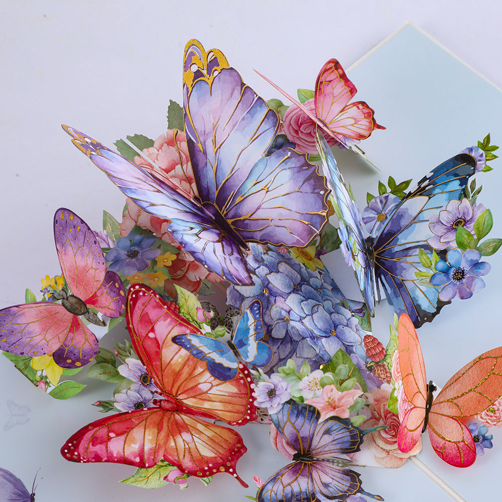 Blue Butterfly and Flowers 3D Pop Up Greeting Card