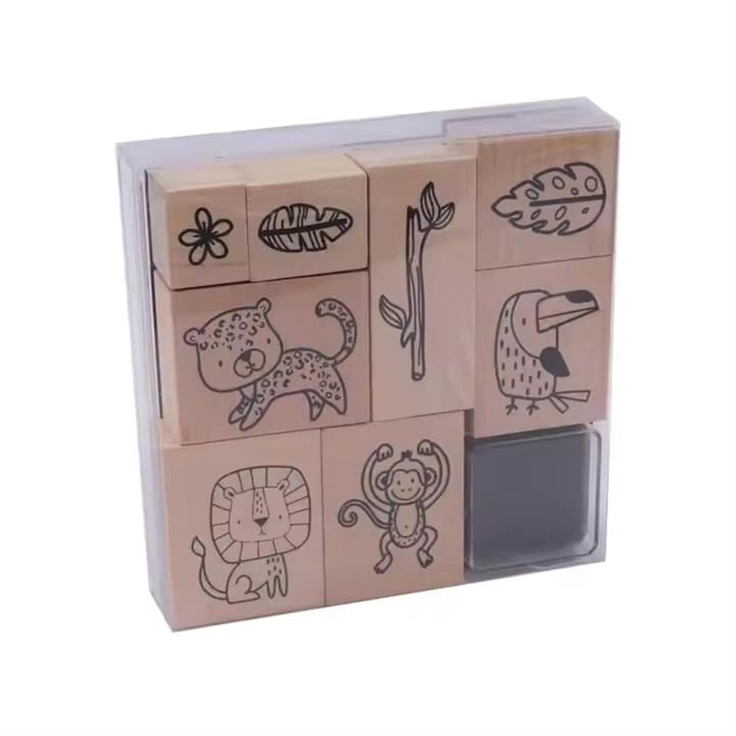 Pack of 9 Cute Cartoon Wood Animal Mini Stamps
