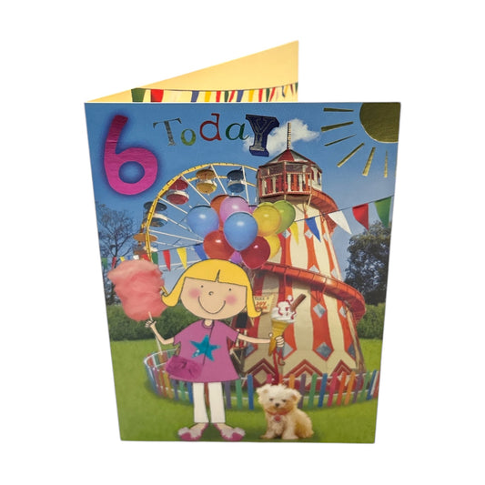 Age 6 Female Juvenile Funfair Scene Birthday Card