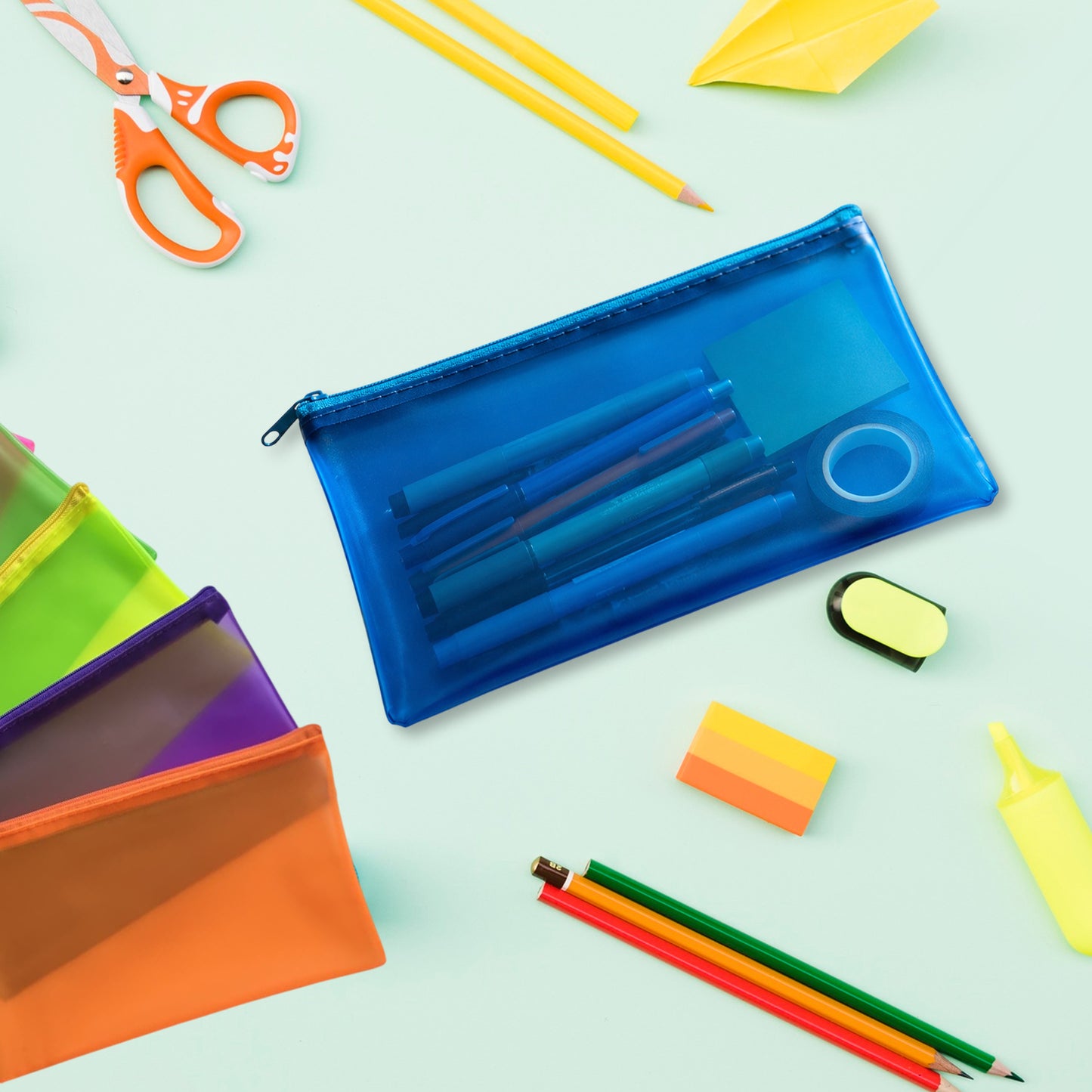 8x5" Frosted Yellow Pencil Case - See Through Exam Clear Translucent