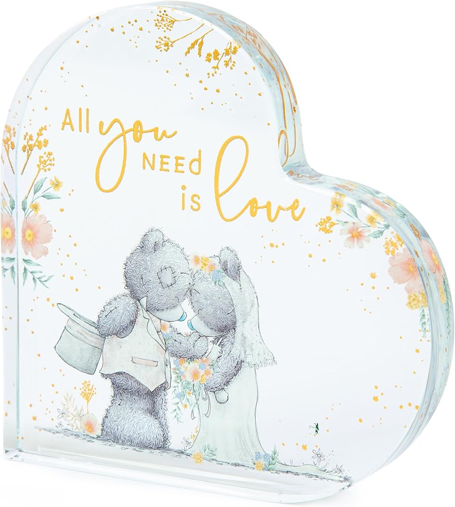Me to You Tatty Teddy Glass Heart Plaque Wedding Day Gift Official Collection