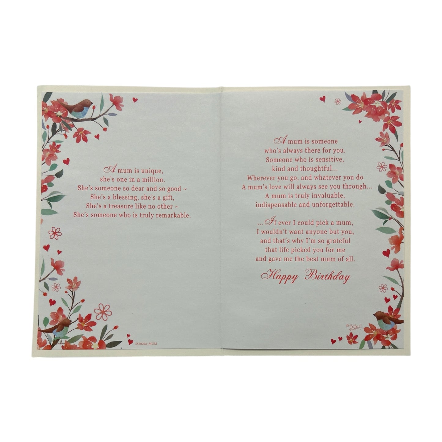 For Mum Lovely Verse Birds on Tree Design Birthday Card