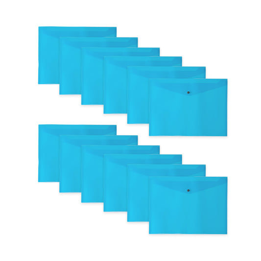 Pack of 12 Janrax A3 Blue Document Wallets - Button Stud Folder