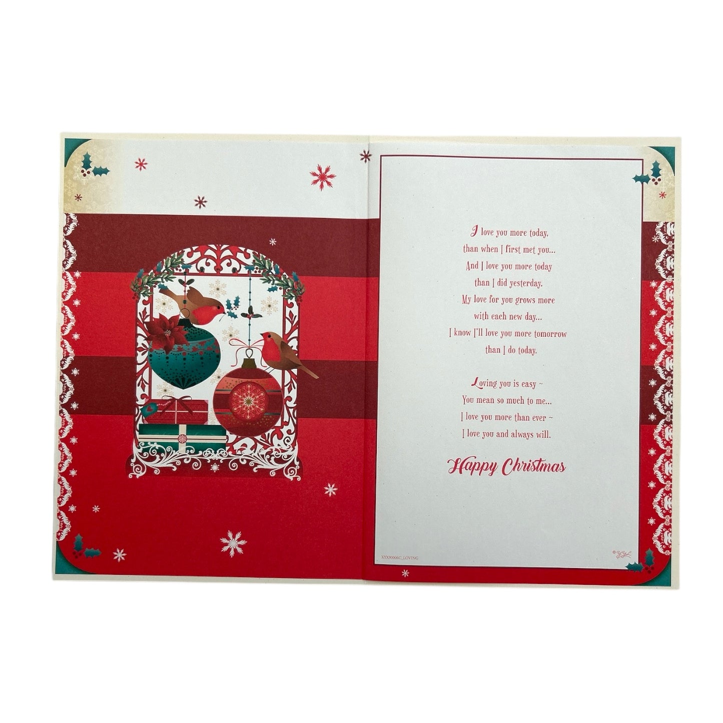 With Love To My Husband Birds On Baubles Design Christmas Card