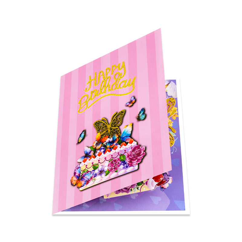 Wings of Celebration Butterfly Floral Design Birthday Pop Up Card
