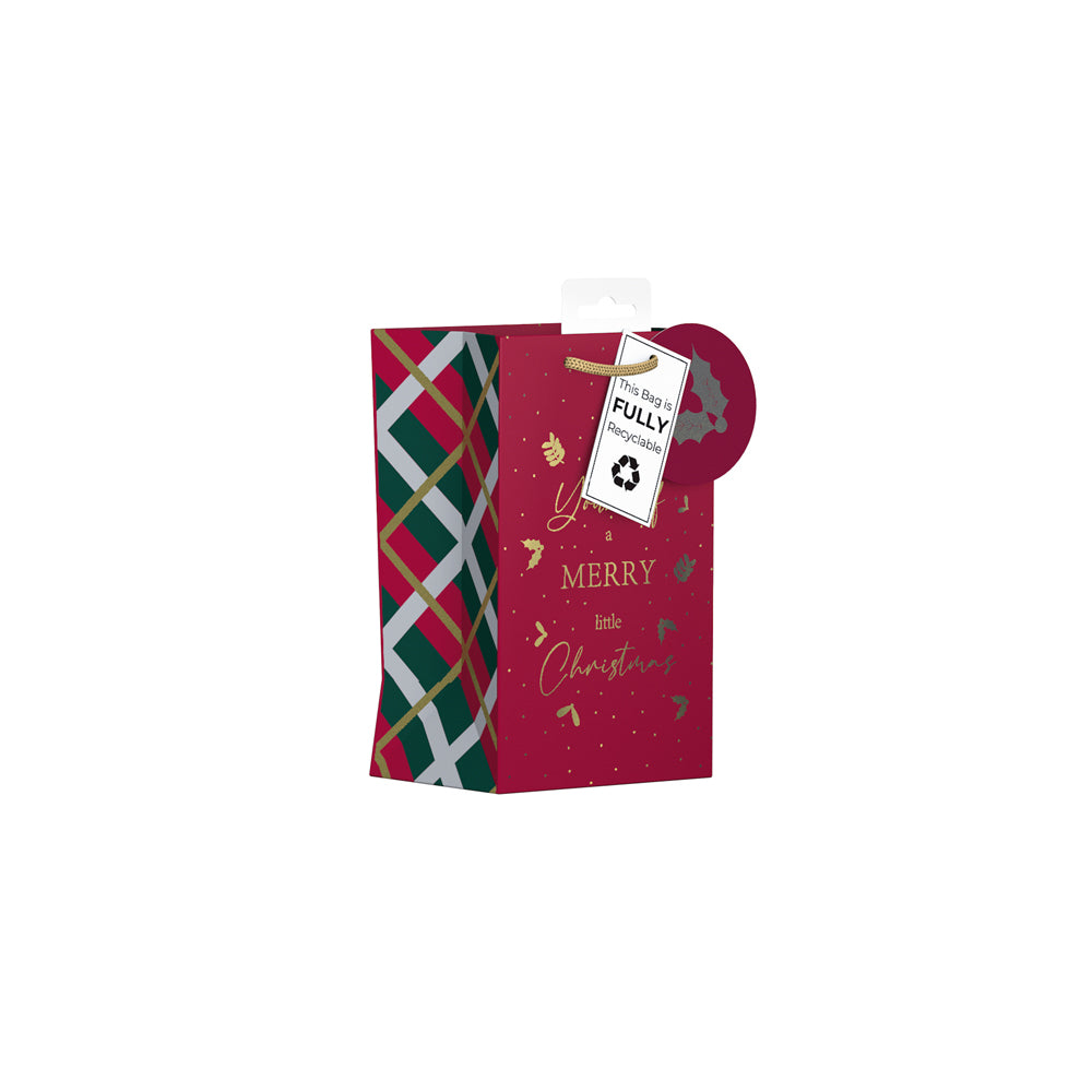Pack of 12 Have a Merry Little Christmas Tartan Design Small Christmas Gift Bags