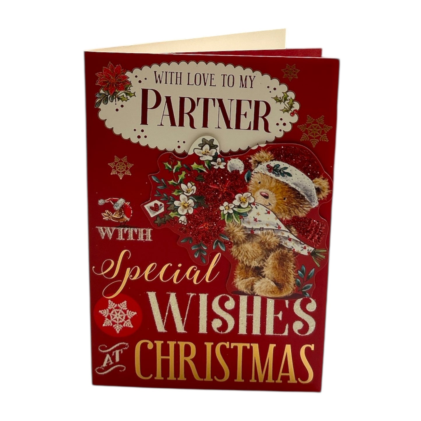 Cute Teddy and Festive Wishes With Love To My Partner Christmas Card