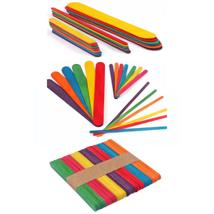 Pack of 50 Assorted Colour Wooden Sticks 114 x 10 x 2mm