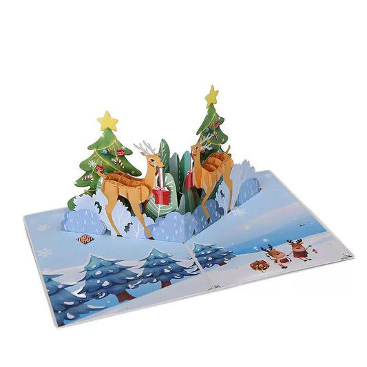 Two-Sided Reindeer Festive Scene 3D Pop Up Christmas Card
