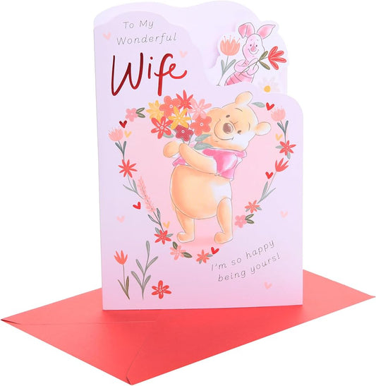 Winnie The Pooh with Bouquet Design Wife Valentine's Day Card