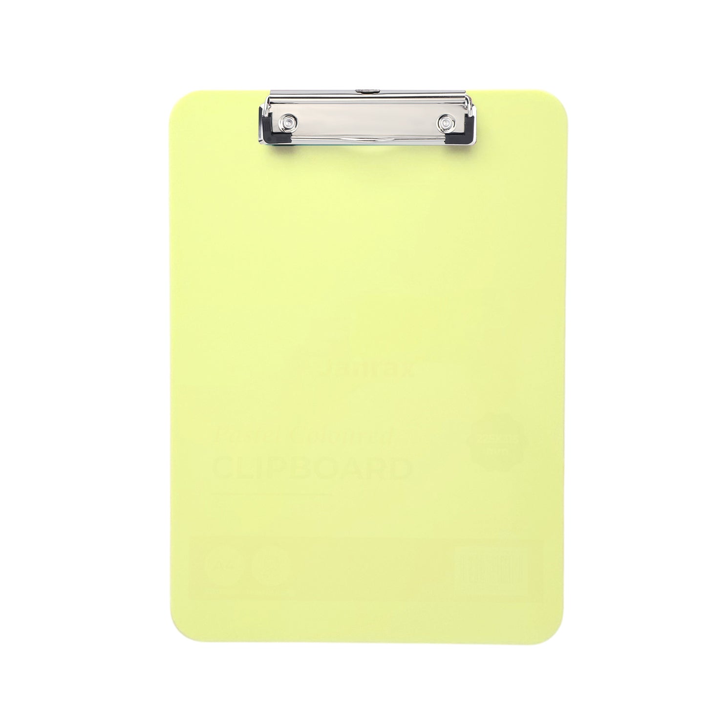 A4 Pastel Yellow Plastic Clipboard with Metal Clip and Round Corner