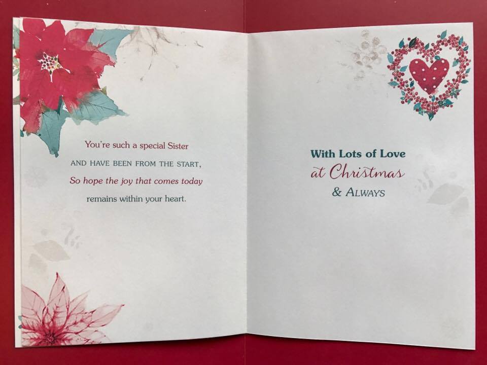 SISTER - Nice Verse & Gold Foil, Glitter Die Cut Handmade Christmas Greeting Card 