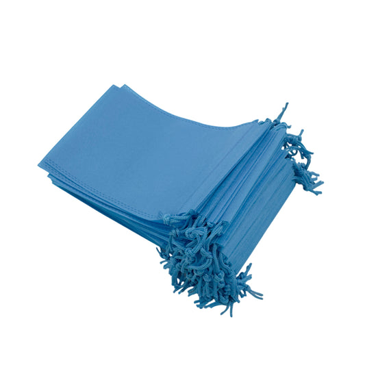 Pack of 100 Light Blue Coloured 25x16cm Non-Woven Drawstring Bags