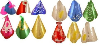 Pack of 50 Assorted Colours and Design Foil Party Hats